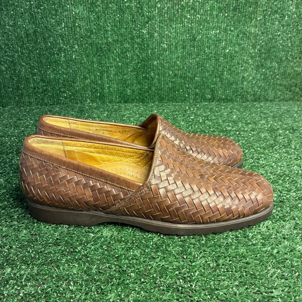 Bally Forino Woven Leather Slip On Loafer Italian Dress Shoe Brown Mens 9.5 D